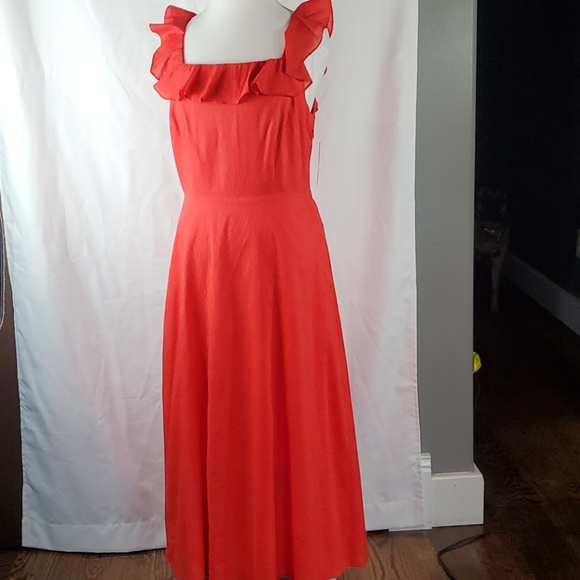 Cremieux  Cassie Red Ruffle Midi Dress Size 10 new with tags - Picture 2 of 10